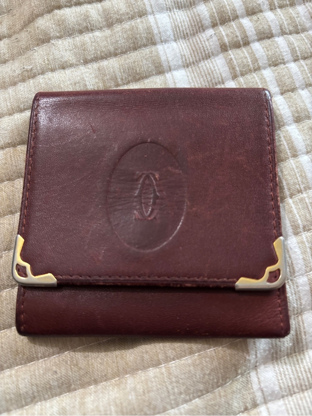 Cartier Vintage Mini Coin Holder Wallet - Bordeaux Leather Burgundy